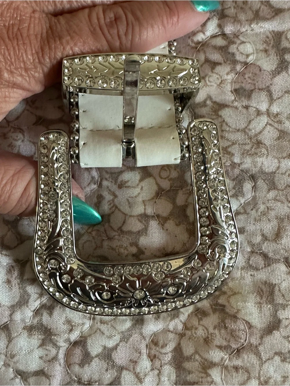 Rhinestone Embellished White Women's Belt